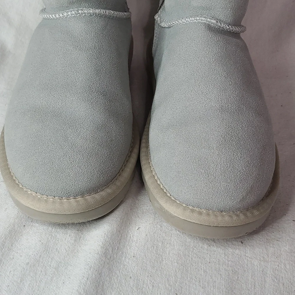 LAM Womens Light Blue Suede? Fur Lined Winter Boots Zips Lace-up Tassle Sz 6 EUC